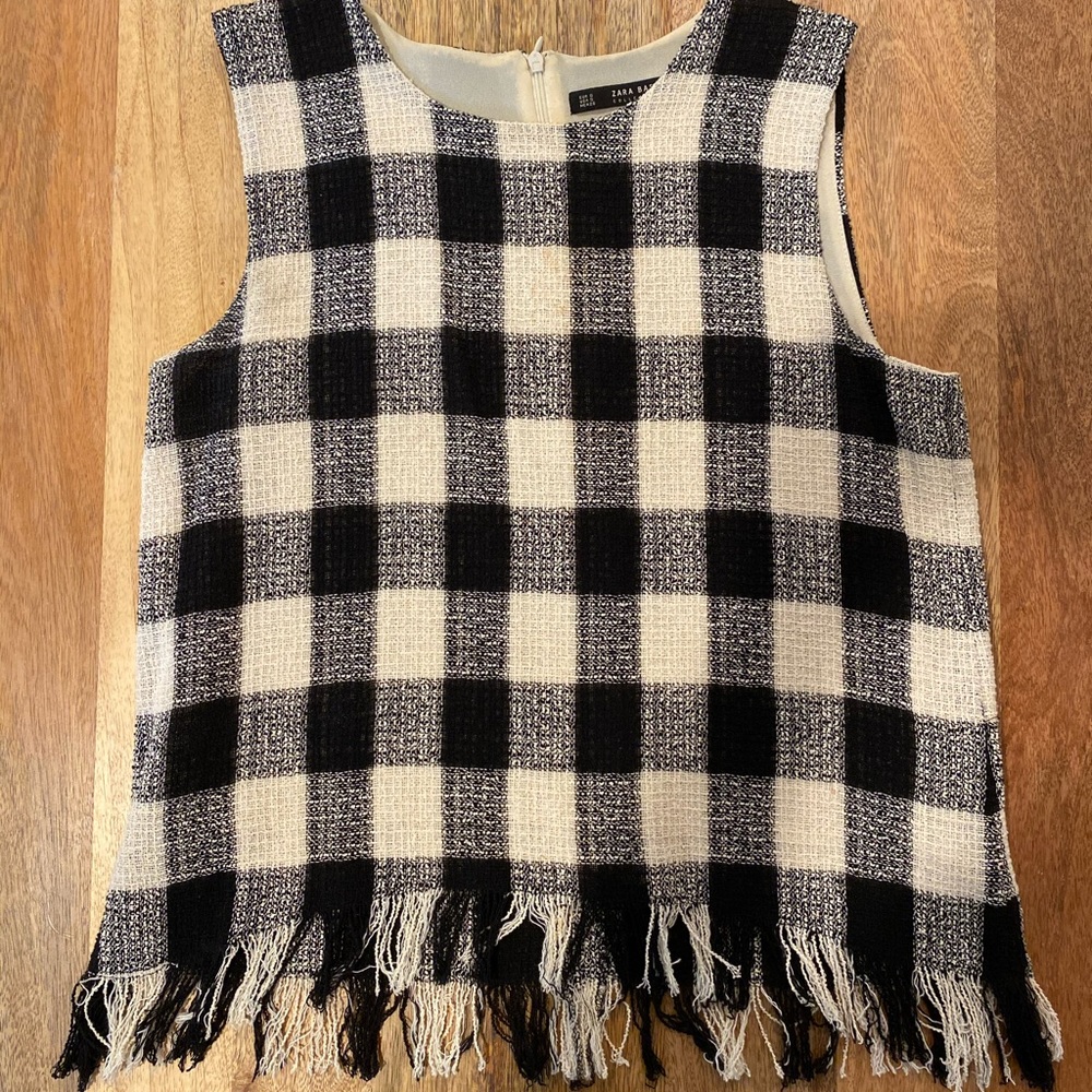 Zara black and white fringe tank